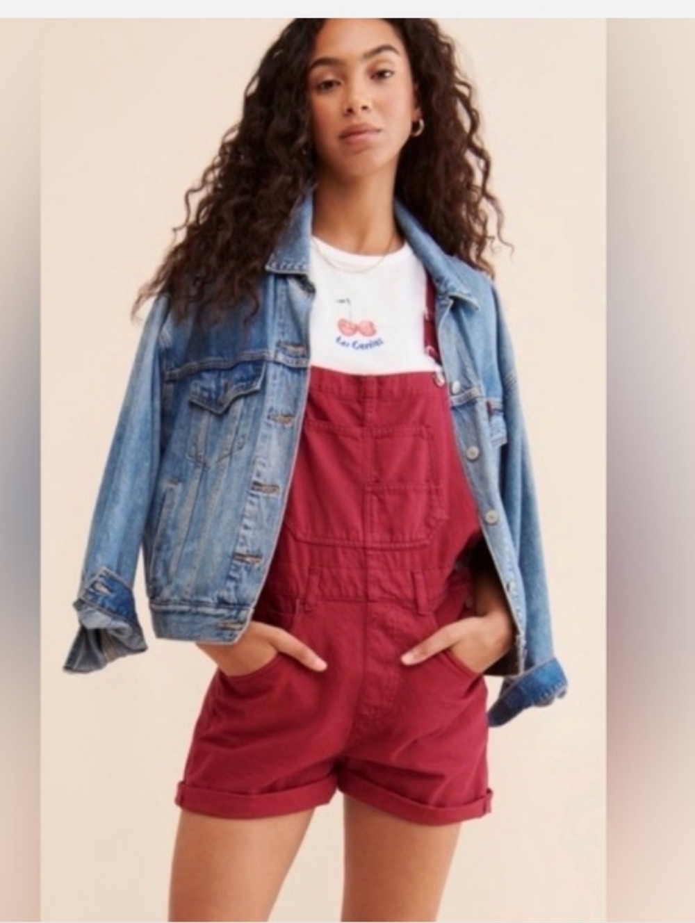 NWOT! Free People We the Free Denim Shortalls. Red